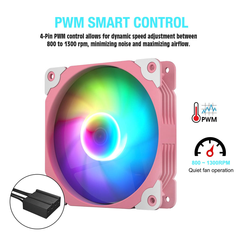 Vetroo 3-Pack Computer Case Fan 120mm Address RGB & PWM Cooling Fans High Performance with Controller Hub - Pink 120mm-HDB