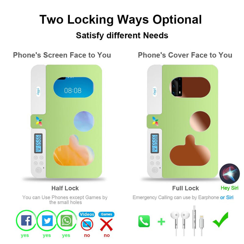 ySky Portable Phone Timer Lock Box for iPhone and Android Phones, Self-Control Timer Phone Locker to Help Kids,Students, Adults Focus Back,Prevent Excessive Games, Mobile Phone Addiction(Green) 7inch Green