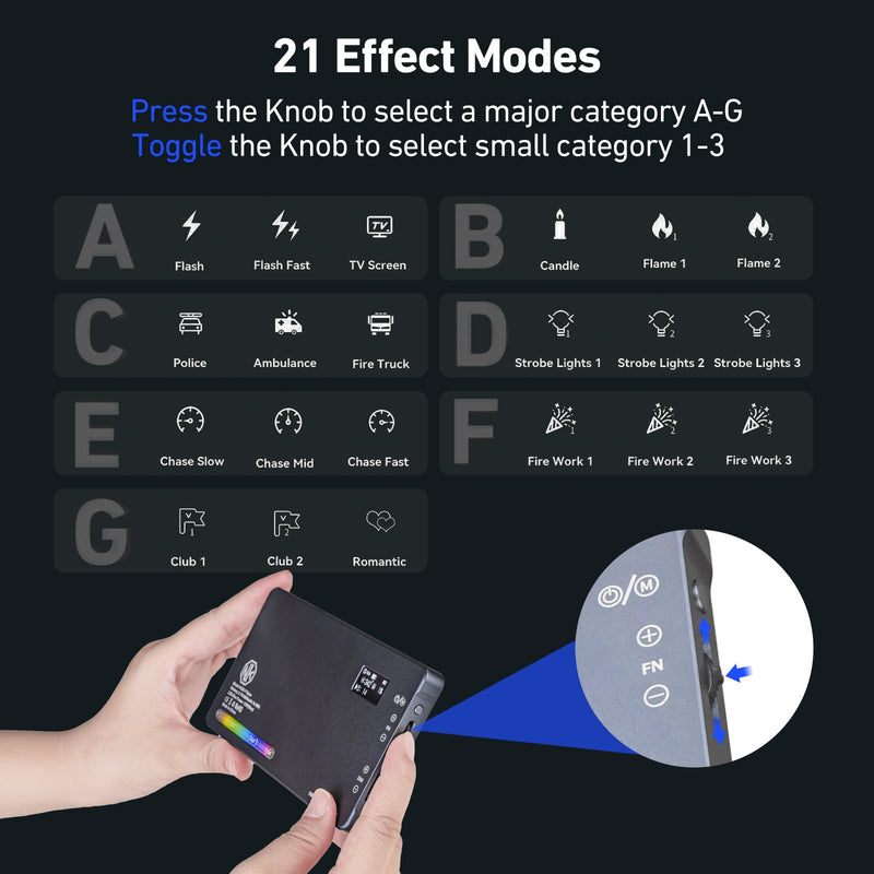 T12 Pro RGB Video Light,12W Portable LED Camera Light with 2500-8000K, 4000mAh Rechargeable Battery, 21 Effects, CRI 96+, for Studio Photography, Vlogging, Streaming, Selfie Video and Phone Recording