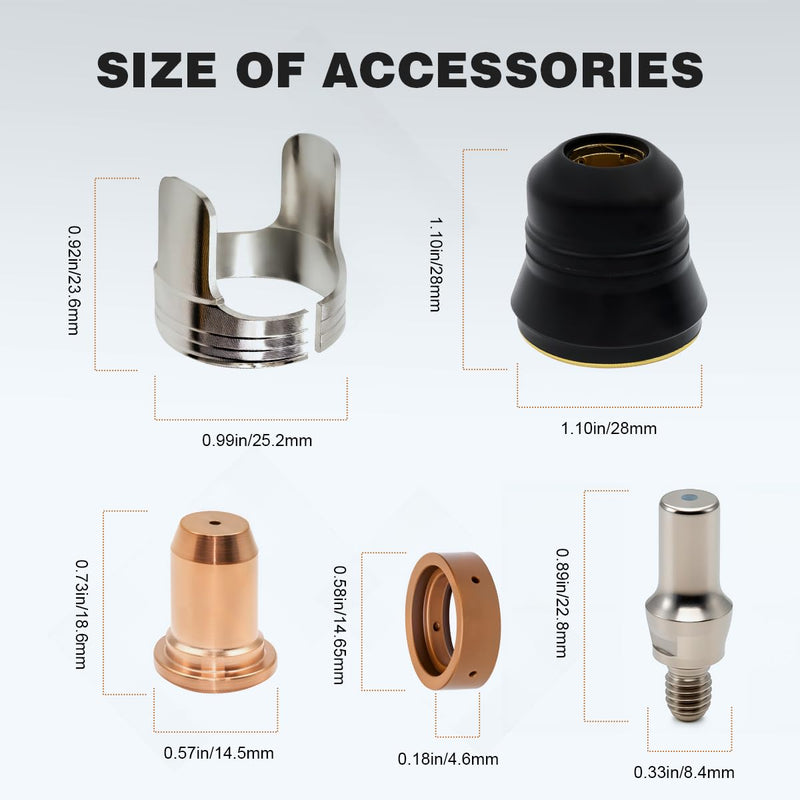 23pcs IPT60 IPT40 Plasma Cutter Consumables 1.0mm 0.039'' Plasma Cutter Accessories for CUT 55MP, CUT55 NHF, CUT65DS Cutter IPT60 consumables