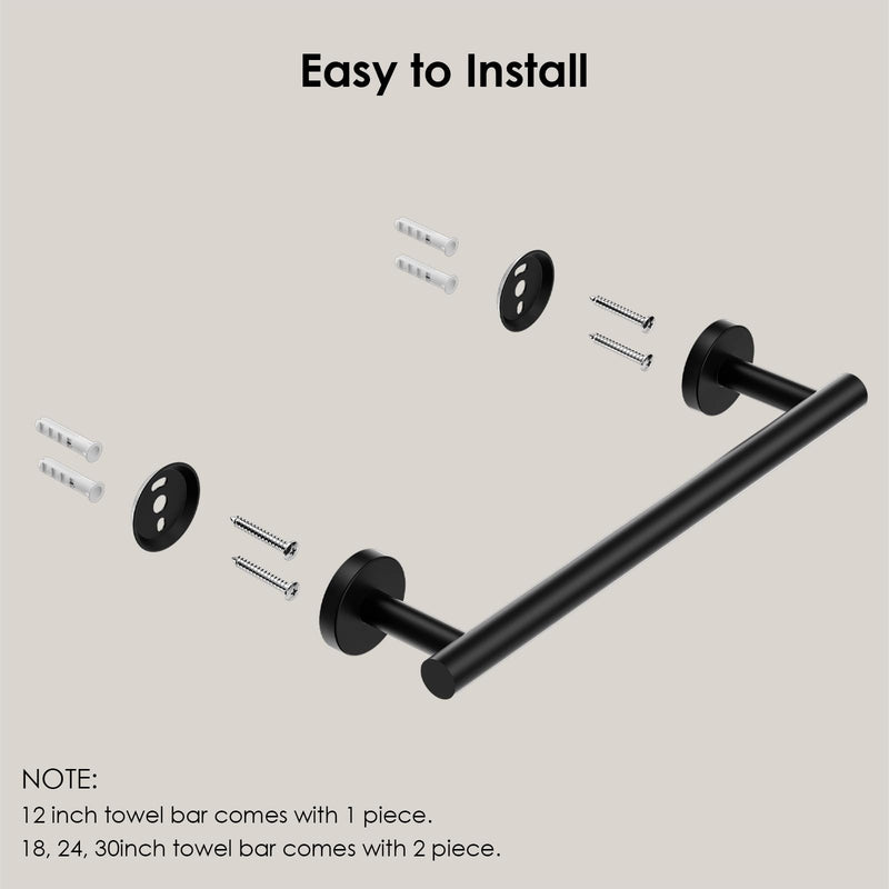 FORIOUS Towel Bar for Bathroom Wall Mounted, 304 Stainless Steel Towel Racks Includes Wall Mounting Hardware, Suitable for Bathroom, RV (Matte Black, 9 Inch) Matte Black 11 Inch Single Bar