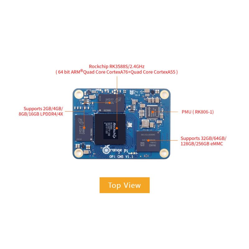 Orange Pi CM5 Core Board 4GB/8GB/16GB LPDDR4/4x Rockchip RK3588S with 32GB eMMC, Orange Pi CM5 Single Board Computer Run Linux/Ubuntu/Debian/Android OS (4GB)