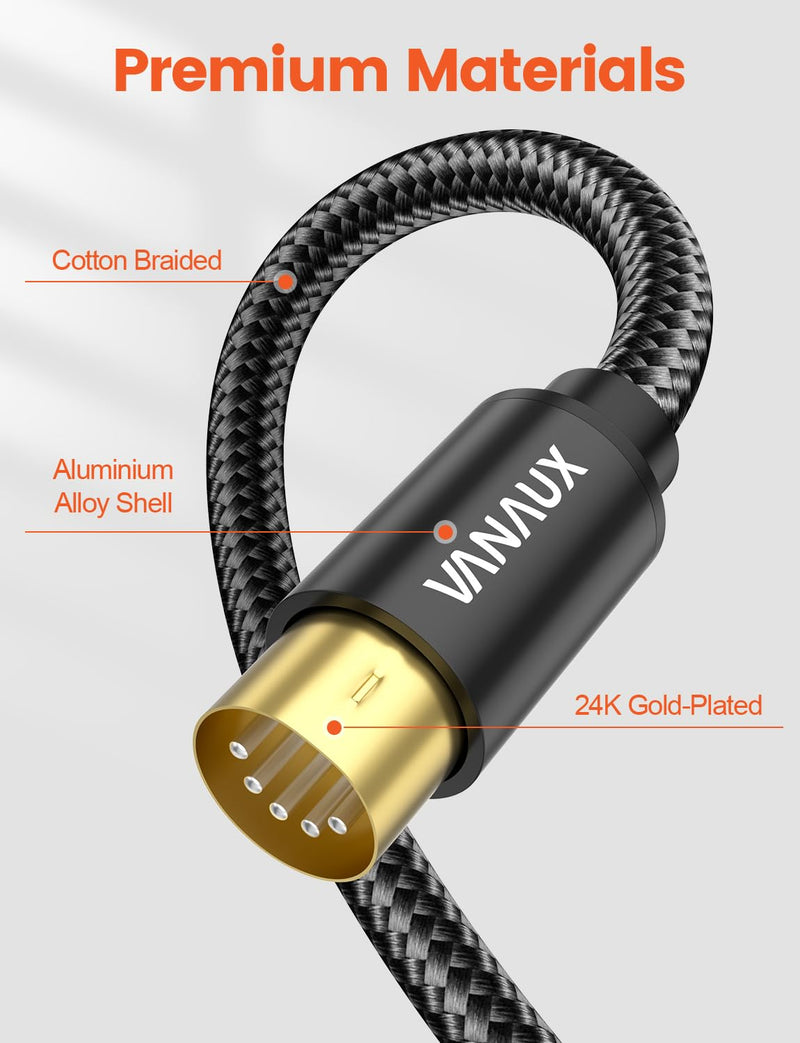 VANAUX MIDI Cable 3FT, Male to Male 5-Pin MIDI Cable Compatible with MIDI Keyboard, Keyboard Synth, Rack Synth, Sampler, External Sound Card, Sound Source and More-Black