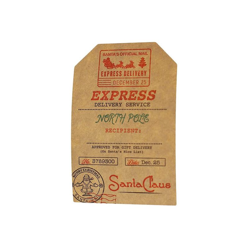 Santa's Delivery Christmas Gift Tag Stickers – 2 x 3 Inch Natural Kraft Holiday Labels – 100 Adhesive Gift Tags with Permanent Adhesive – Eco-Friendly Print, Made in the USA