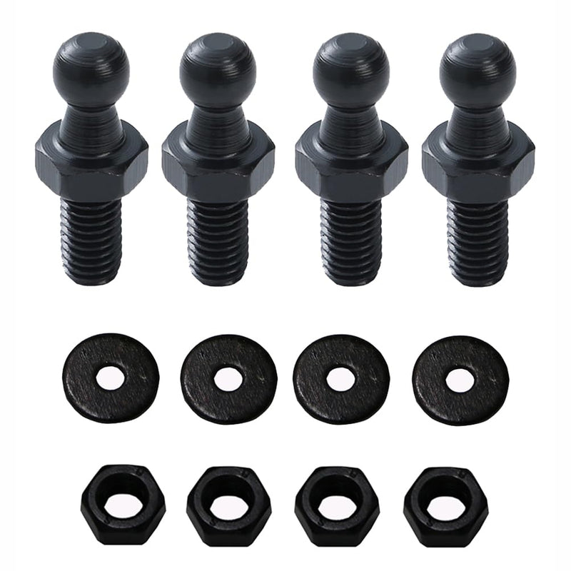 10mm Ball Studs, M8 Ball Screws 8MM Female Thread x 1/2" Long Shank for Gas Struts Lift Support Strut Fitting with Hardware, Pack of 4 (Black) M8 Ball Stud Black