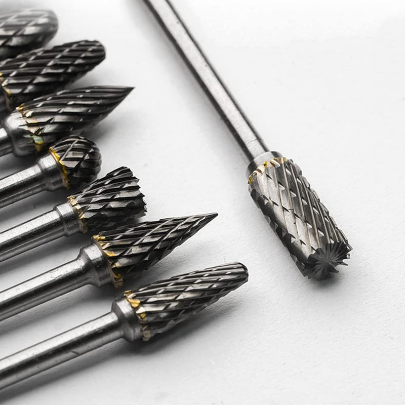 Carbide Burr, Tungsten Carbide Rotary Cutter Set 3 mm Shank 6 mm Grinding Head Carving Cutter for Woodworking Carving Metal Polishing Engraving (Pack of 10)