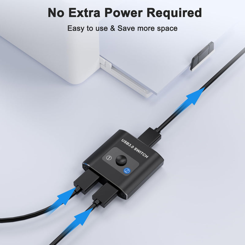 USB Switch, USB 3.0 Switch, Bi-Directional USB Switcher 2 in 1 Out/1 in 2 Out, Aluminum USB Switch 2 Computers Share 1 Device for Printer, Mouse, Keyboard, USB Sharing Switch with 2 USB 3.0 Cables