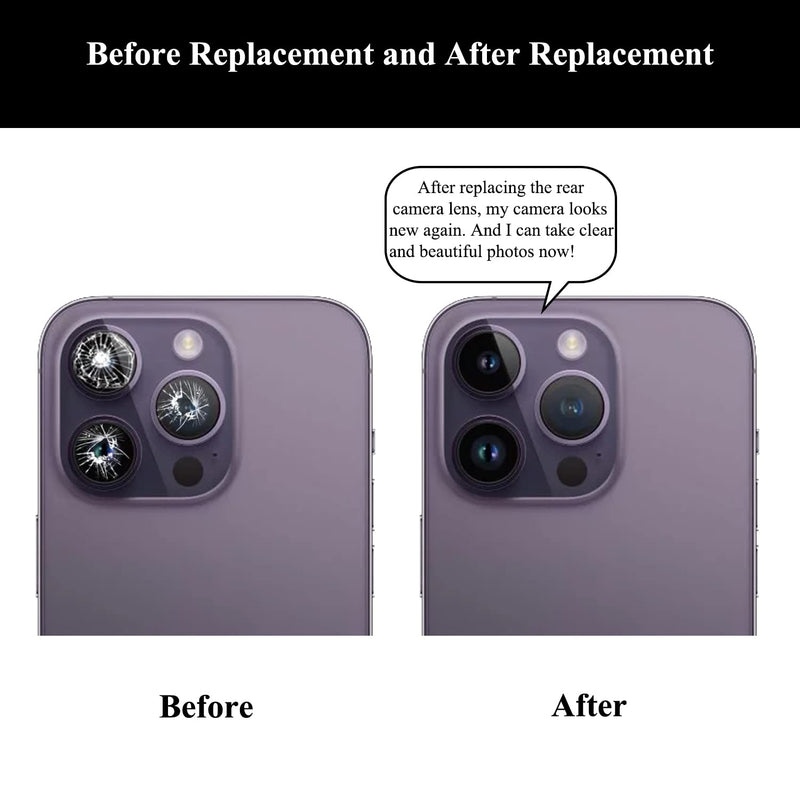 OEM Rear Camera Lens Glass Replacement with Adhesive Pre-Installed Compatible for iPhone 14 Pro / 14 Pro Max (3 Pieces/Set) with Repair Tools and Installation Manual iPhone 14 Pro/iPhone 14 Pro Max