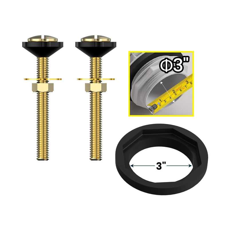 R&T 3'' Toilet Tank to Bowl Octagon Gasket with 2 pcs Brass Bolts Hardware Kit for 2-Piece Toilet (3 inch) 3 inch