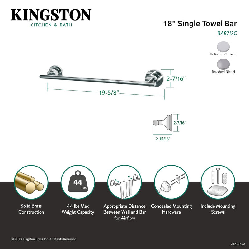Kingston Brass BA8212C Concord Towel-Bar, 18-Inch, Polished Chrome