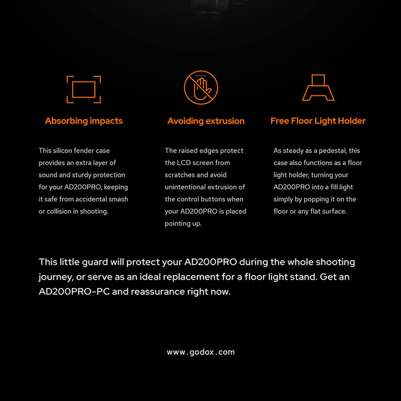 Godox AD200Pro-PC Silicone Fender Case for Godox AD200 Pro AD200 Pro II AD200, Protect Your AD200Pro AD200 AD200Pro II Flash Screen, or Serve As an Ideal Replacement for a Floor Light Stand
