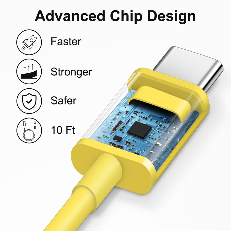 iPhone 16 15 Charger Fast Charging 10Ft - 2 Pack 20W USB C Wall Charger Block and Type C to C Cable Compatible with iPhone 16/16 Pro/16 Pro Max/iPhone 15, iPad Pro, Air 5/4,iPad 10（Yellow） Yellow