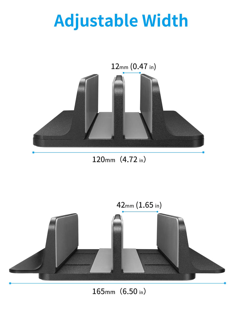 JARLINK Vertical Laptop Stand Holder, Aluminum Double Desktop Stand Holder with Adjustable Dock (Up to 17.3 inch), Compatible with MacBook, Surface, Chromebook, and Gaming Laptops, Black 2-slot