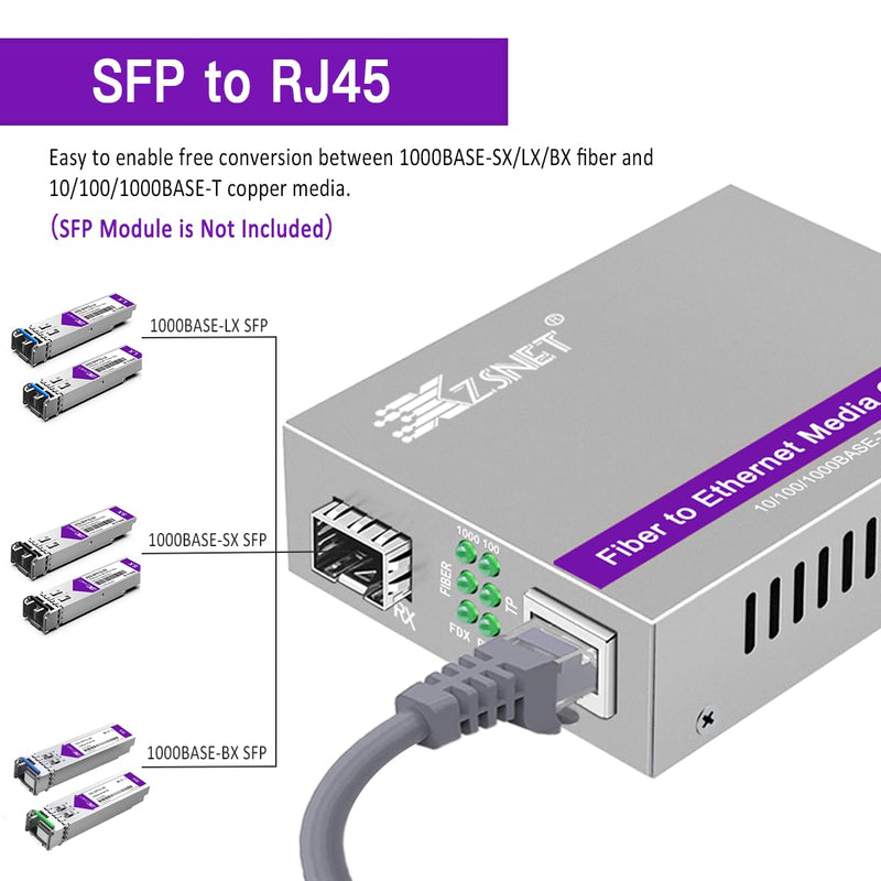 A Pair of Gigabit SFP to RJ45 Converter, Fiber to Ethernet Media Converter with SFP Slot (Without Module), Plug & Play, 10/100/1000 Base-T Compatible, Auto-Negotiation & Jumbo Frame Support
