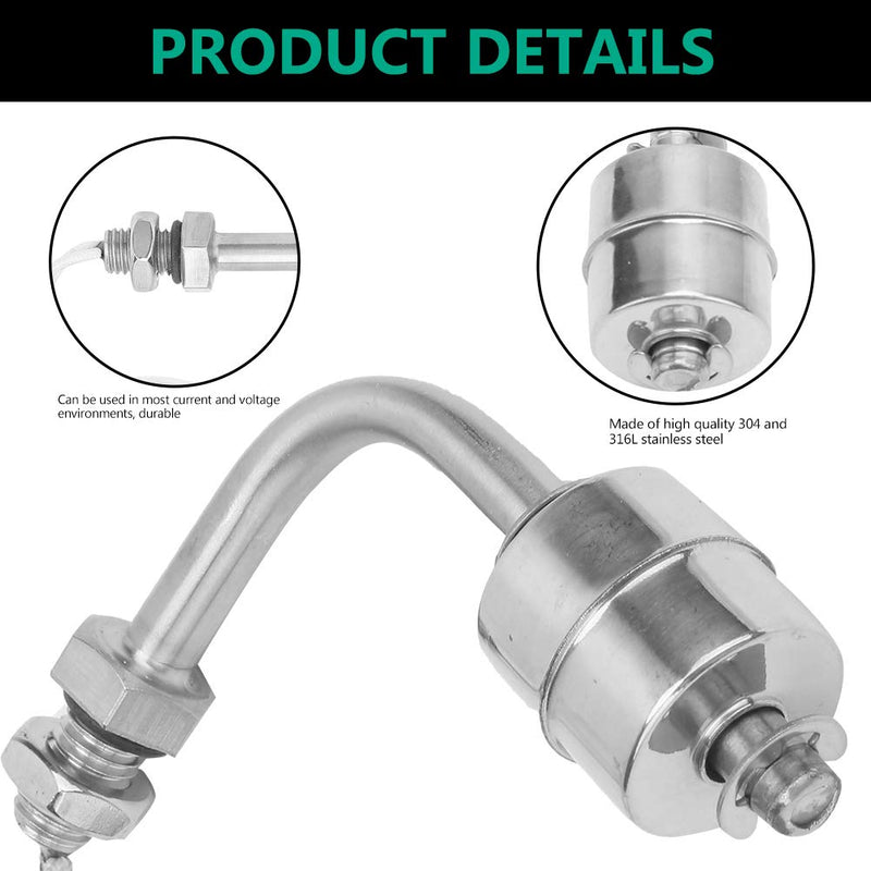 Keenso Float Switch Liquid Level Sensor, 0~220V 75mm/100mm Stainless Steel Heat Resistant Steel Liquid Level Sensor Level Switch Float Switch for Pool Can (75mm)