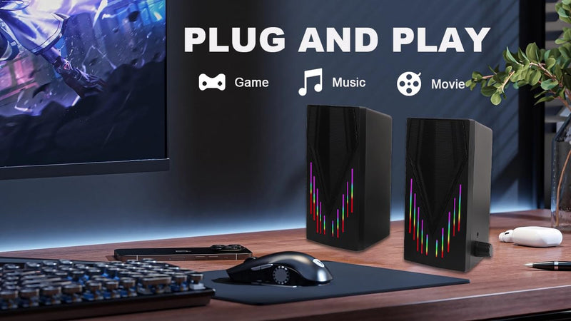 Computer Speakers, Speakers for Computer Desktop PC with Colorful RGB Lighting, USB Powered Gaming Speakers with 3.5mm Aux Cable for Monitor Laptop Tablet