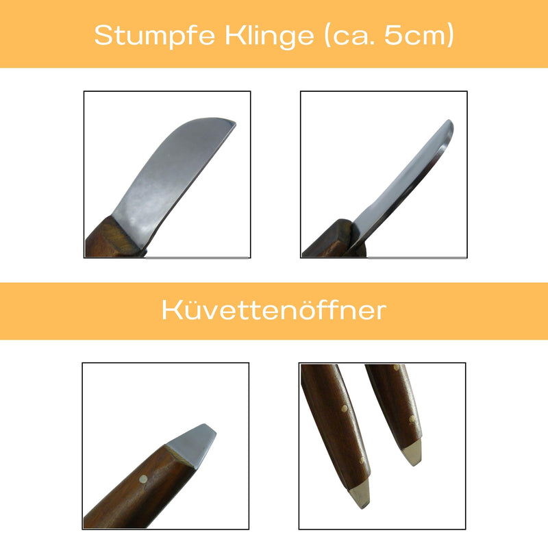 2x Plaster Knives with Cuvette Opener, Wooden Handle, 16 cm | Stable – continuous metal blade 2 mm thick, with blunt blade for safe work