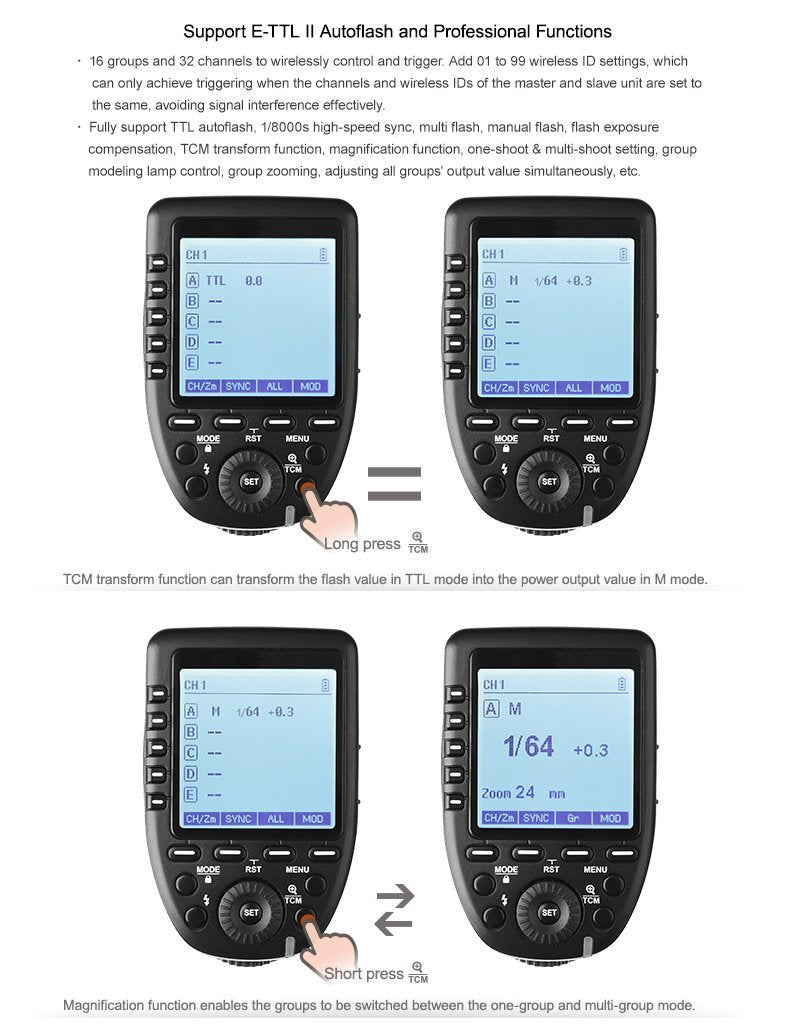 Godox Xpro-C TTL Wireless Flash Trigger Compatible for Canon EOS Cameras, Support 1/8000s HSS, 5 Dedicated Groups Buttons, Large Dot-Matrix LCD Display