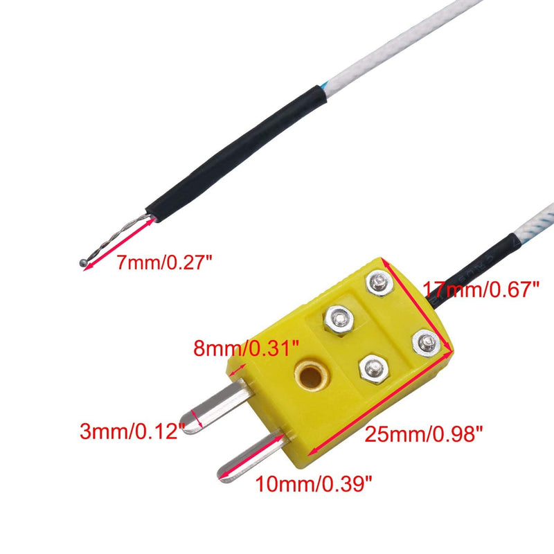 Taiss/5pcs K-Type Thermocouple Temperature Sensor, Measuring Range -50~350°C; Cable length: 3 meters