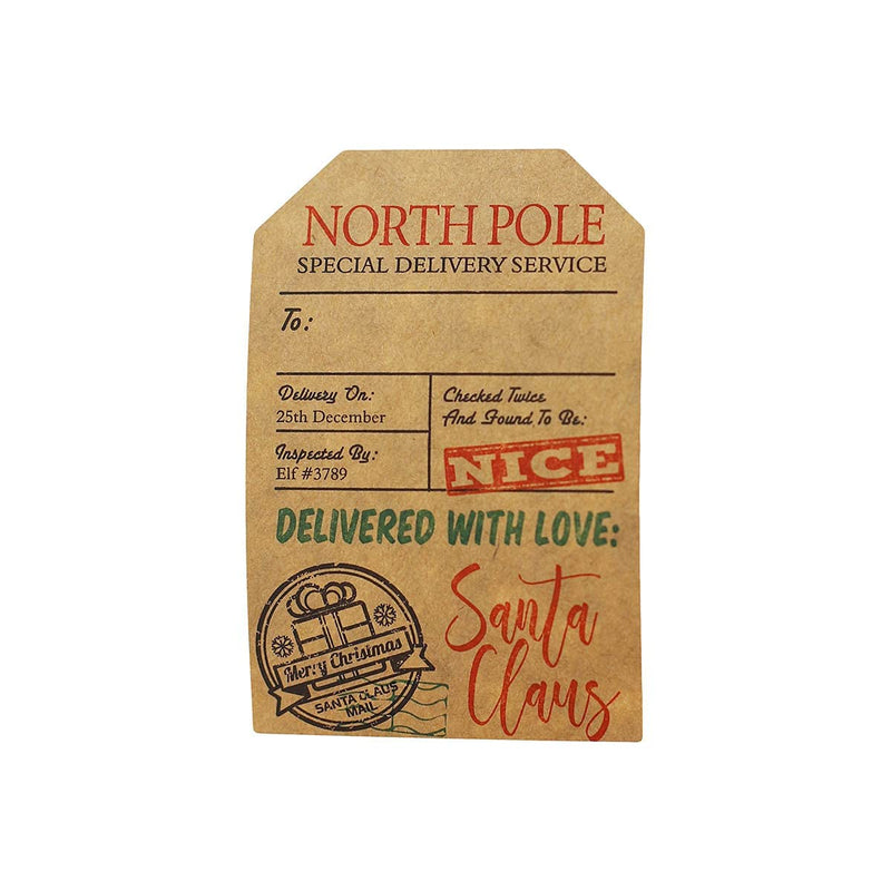 Santa's Delivery Christmas Gift Tag Stickers – 2 x 3 Inch Natural Kraft Holiday Labels – 100 Adhesive Gift Tags with Permanent Adhesive – Eco-Friendly Print, Made in the USA