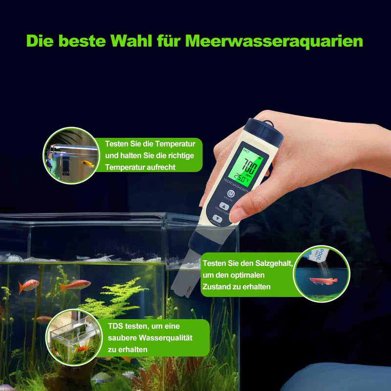 PH Meter Water, PH/TDS/EC/Salinity/Temp 5 in 1 pH Value Meter | With LCD display, automatic temperature compensation pH tester, high-precision water tester, ideal for drinking water, pool blue