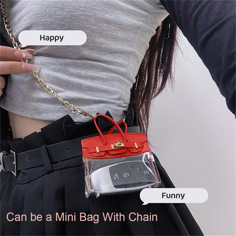 Mini Creative Handbag Design Car Keys, Exquisite Transparent Small Handbag with Key Case Buckle Universal A-pink