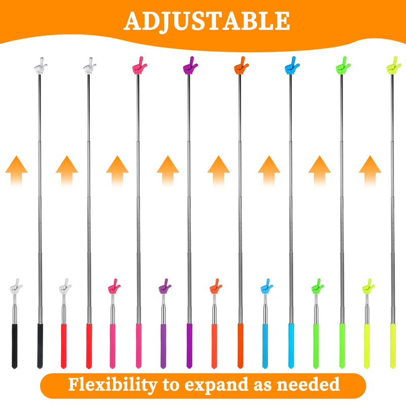Prasacco 16 Pcs Telescopic Teacher Pointer, Stainless Steel Hand Pointer Stick Retractable Pointing Finger Stick for Classroom, Demonstration, Lecture, Reading - Extends to 26.77 Inches (8 Colors)