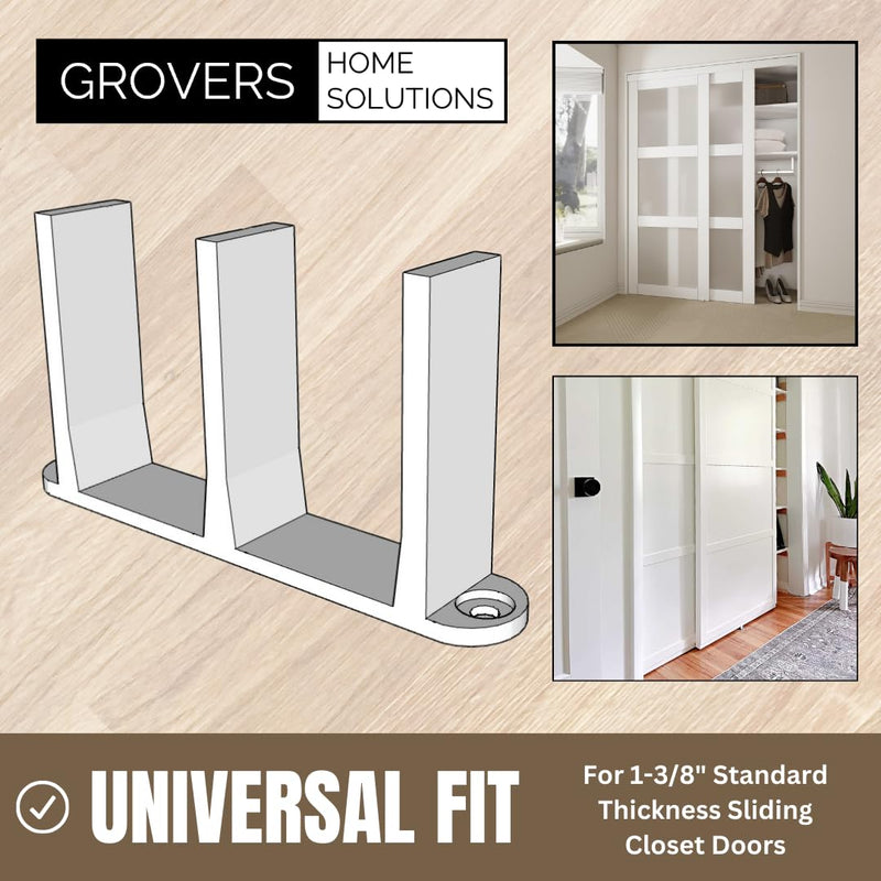3-Pack Sliding Closet Door Floor Guide Bracket | Universal Fit for 1-3/8" Width Bypass Doors (Brown) | Grovers Home Solutions Brown 3