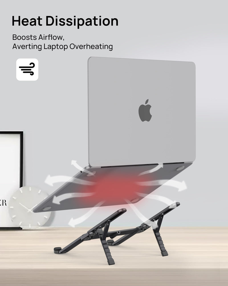 SODI Ultra Compact Foldable Laptop Stand - Portable Laptop Holder for Desk & Travel Use, Ergonomic Aluminum Computer Holder with Adjustable Height for MacBook, Tablet 10-16" (Dark Black, Bi-Fold) Dark Black