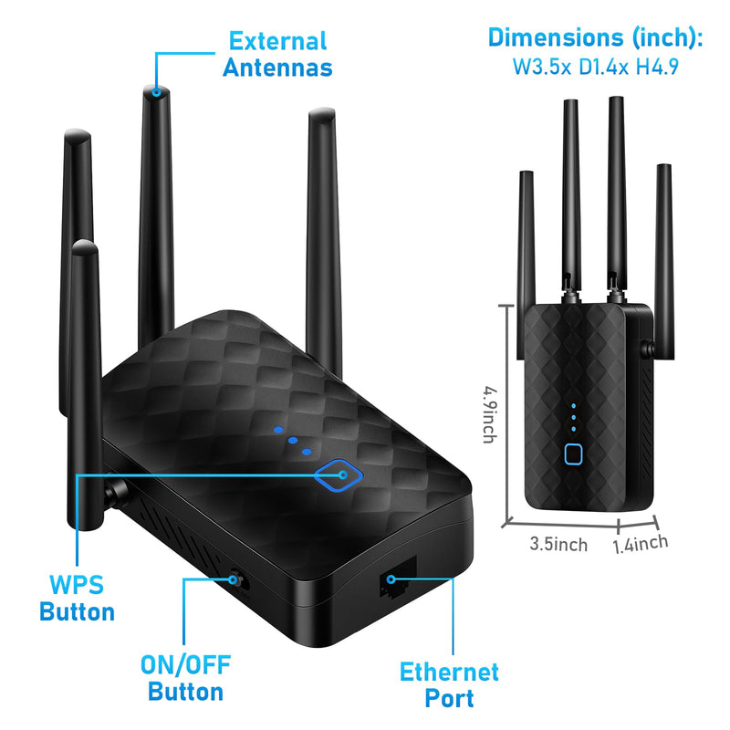 WiFi Extender Signal Booster, Dual Band 5.8GHz&2.4GHz, Covers Up to 10000 Sq.ft, WiFi Repeater 1.2Gbps WiFi Booster with Ethernet Port for Home Office, Made for USA M-97A