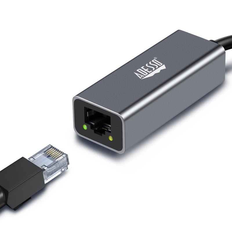 Adesso AUH-5000 USB-C to Ethernet Network Adapter - Gigabit Speed, Aluminum Alloy Case, LED Indicator, Plug & Play, Compatible with Windows, Mac OS, Chrome OS, Linux - TAA Compliant