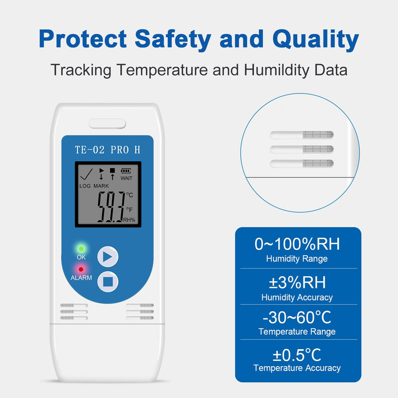 ThermElc TE-02 Pro TH data logger temperature humidity with automatic CSV PDF reports, comparison of data from multiple devices, monitoring of cold and deep-freeze storage with calibration certificate 1 PCS