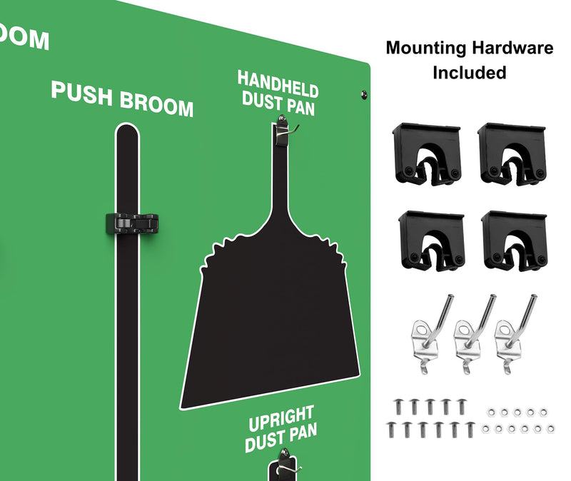 Clean & Sweep 5S Shadow Board/Wall Mount Broom Holder, 68" x 30" Board, 5S Cleaning Station - with Broom and Dustpan Set Included, Made in The USA by AccuformNMC, Green/Black, PSB616GNBK