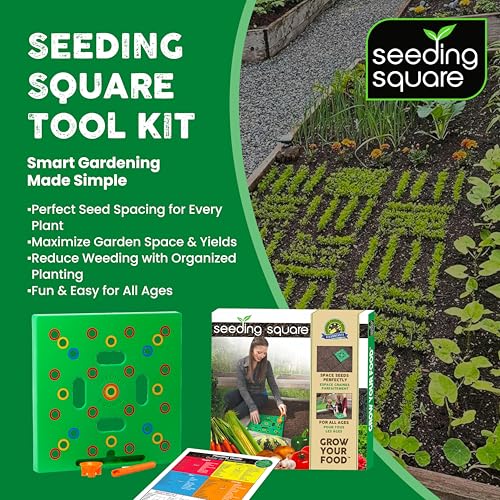 Seeding Circle + Seeding Square + Sneaky Weeder Bundle – Seed Spacing Templates for Containers & Raised Beds with Hand Weeding Tool