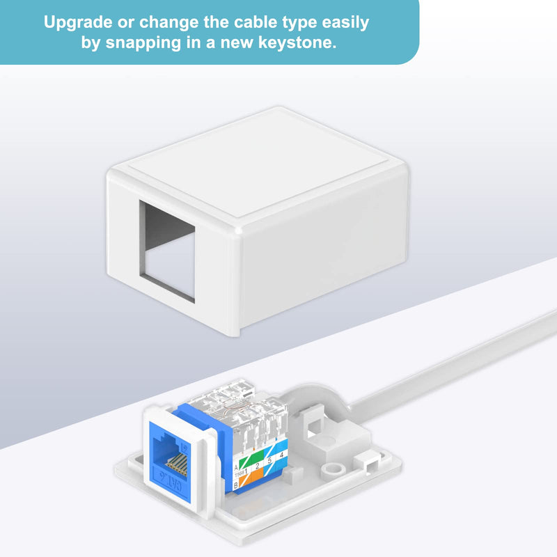 VCELINK Keystone Jack Surface Mount Box 1-Port for UTP Cat6/Cat5e/Cat5 RJ45 Keystone Jacks, 25-Pack, White 1-Port Box 25 Pack