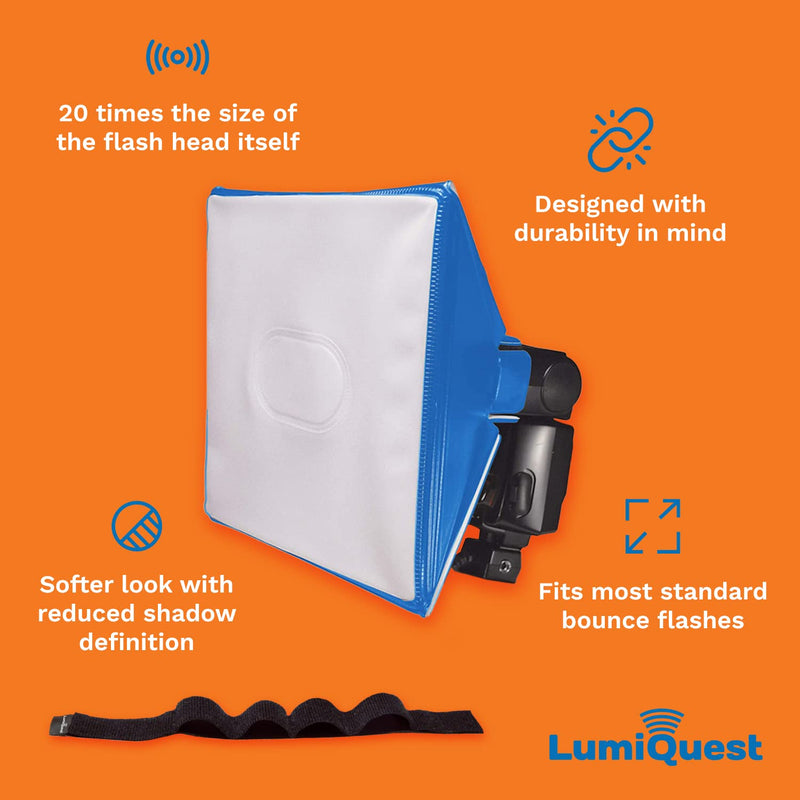 LumiQuest SoftBox III, Mini SoftBox Diffuser, Flash SoftBox Diffuser & Light Diffuser Photography, Small SoftBox, Portable SoftBox, Universal Design for External Camera Flashes, Black Neon Blue