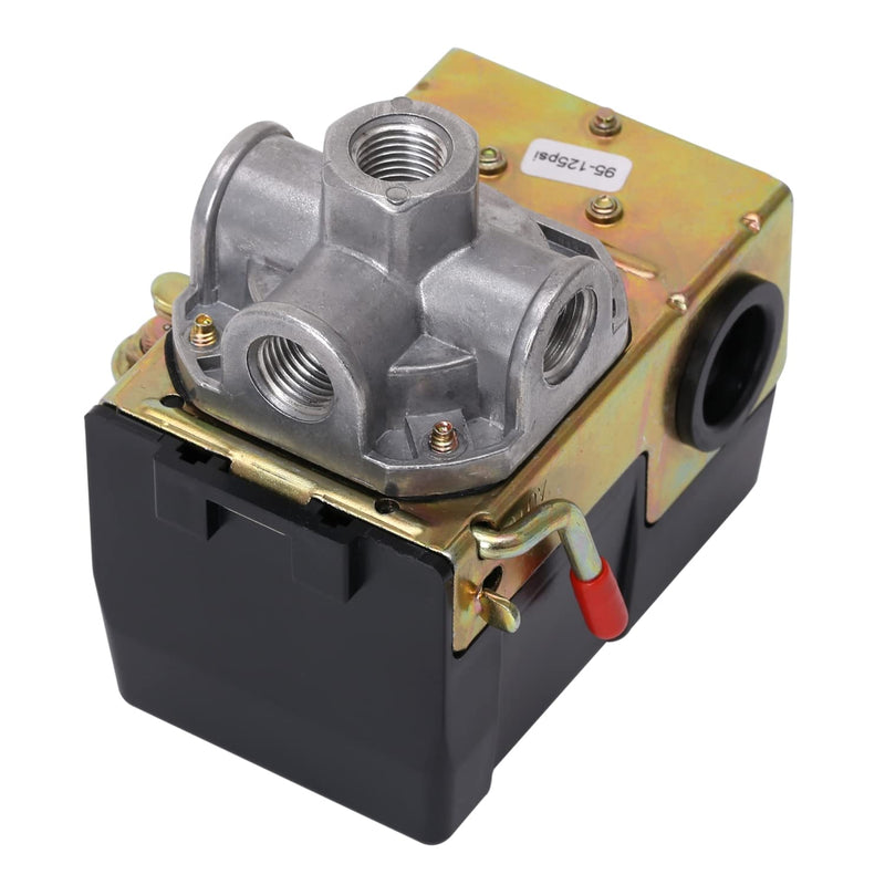 Air Compressor Pressure Switch 95-125 PSI 4 Port 1/4" NPT with Unloader Valve & On/Off Lever