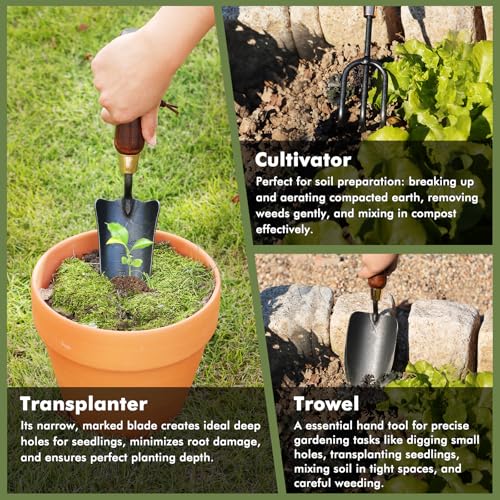 RESTMO Gardening Tools Bundle: Heavy Duty Gardening Tools Kit & Gardening Hand Fork, Premium Carbon Steel Garden Hand Tools with Ergonomic Wooden Handle