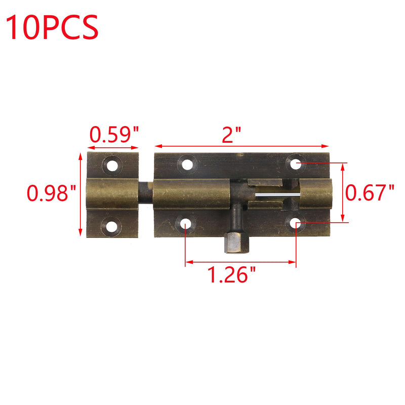 MY MIRONEY 10PCS Antique Bronze Barrel Bolt Latch Brass Slide Bolt Lock Security Door Latches for Inside Door Gate, Wooden Fence, Barn Door, 2 Inch Antique Bronze; 10pcs