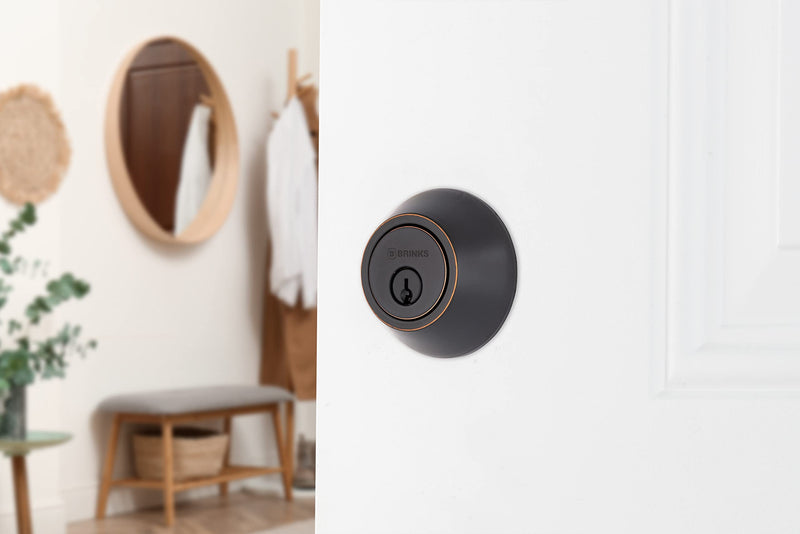 BRINKS Transitional Single Cylinder Deadbolt Lock, Door Lock Built for Residential Protection ANSI Grade 2 Security, Tuscan Bronze 1 Pack