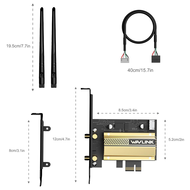 WAVLINK WiFi 6E AX5400 PCIe WiFi Card for Desktop PC, Tri-Band AX210 WiFi Card with Bluetooth 5.3, MU-MIMO, OFDMA, WPA3, Low-Profile Bracket, Heat Sink, Compatible with Windows 11/10, Linux