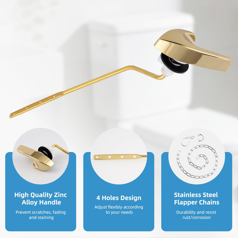 Universal Polished Gold Toilet Handle Replacement, Side/Angle Mount | Toilet Flush Handle Lever Compatible with Kohler K-GP30324-CP/TOTO/American Standard, Adjustable Stainless Steel Chain Side Mount 1 Pack