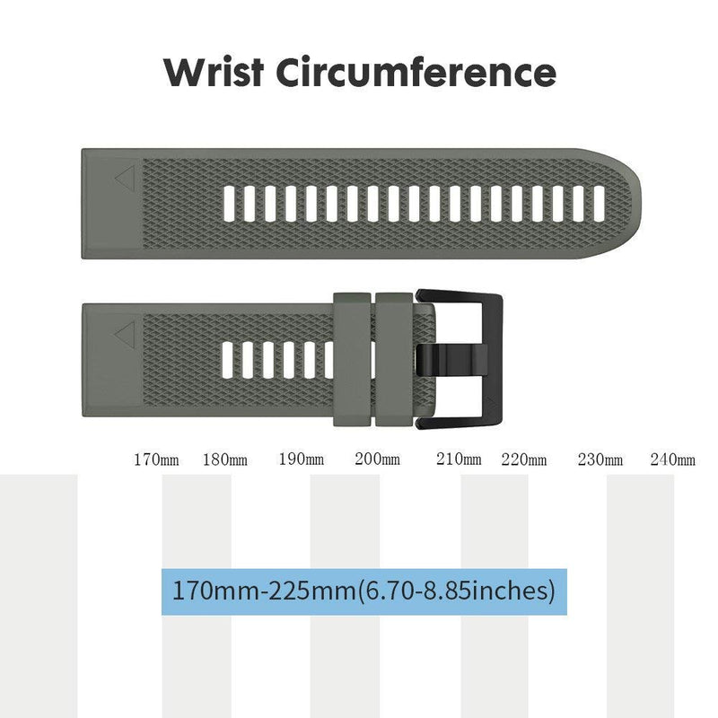 NotoCity Compatible Fenix 5 Band 22mm Width Soft Silicone Watch Strap for Fenix 5/Fenix 5 Plus/Fenix 6/Fenix 6 Pro/Forerunner 935/Forerunner 945/Approach S60/Quatix 5 Army Green