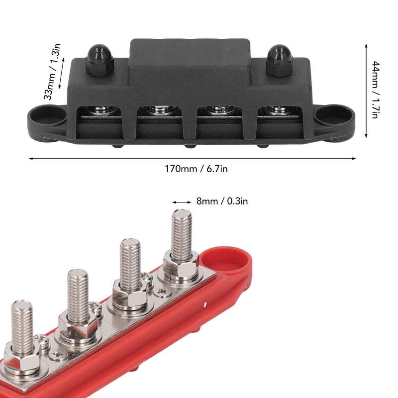 2pcs Power Distribution Block M8 Screw 4 Terminal Terminal Block Busbar DC 48V 250A with Brass Board for Automotive Boat