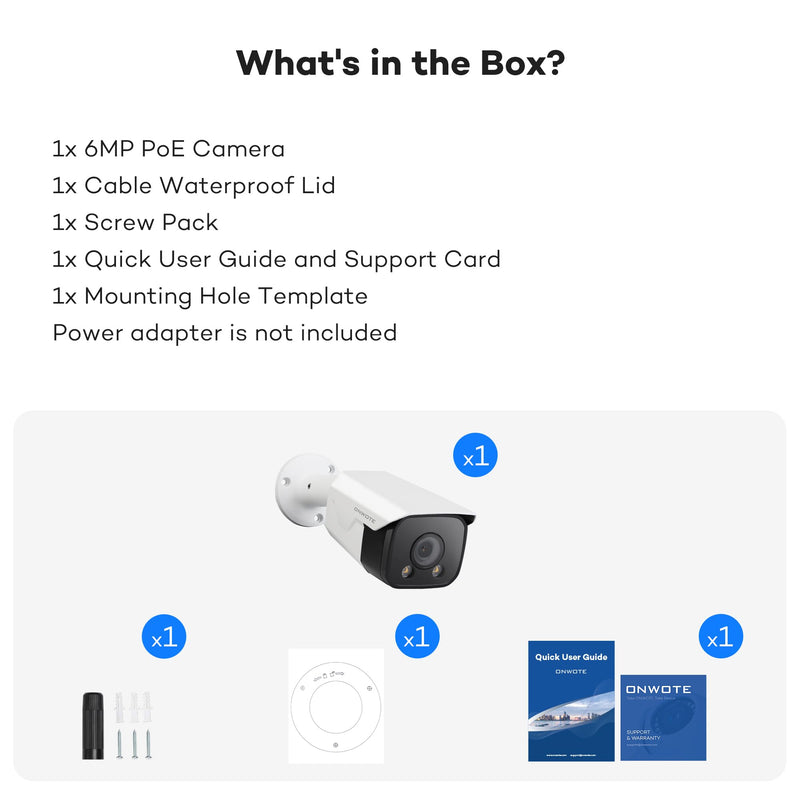 ONWOTE 6MP PoE IP Camera, Smart AI Human Vehicle Detection Activate Bright Spotlights, 122° Wide Viewing Angle, Indoor/Outdoor, Commercial Wired Camera for Business, Add-on to PoE NVR System