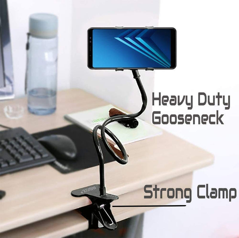 AGOZ Cell Phone Holder Gooseneck Mount, Lazy Clamp Clip Flexible Phone Stand for Office Desk Bed iPhone 16 Pro Max, iPhone 15 14 13 12 11, Samsung Galaxy S25, S25 Ultra, S24 S23 S22 A54 A14 A15 A16 Black