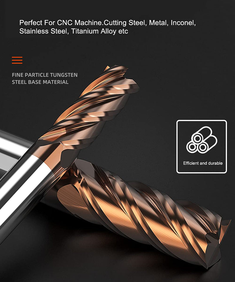 ASNOMY 8-piece solid carbide end mill 4 flutes carbide slot cutter diameter 2-12 mm CNC end mill plain cutter set for metal - AlTiN coated 55 HRC
