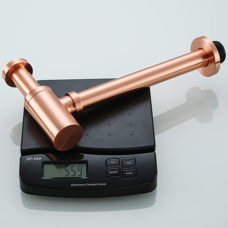 RANDOM Brass Contemporary Round Bottle P Trap 1 1/4 Basin Sink Waste Drain P Trap Kit, Copper Satin, Also Red Antique Copper（Brushed Rose Gold） Brushed Rose Gold