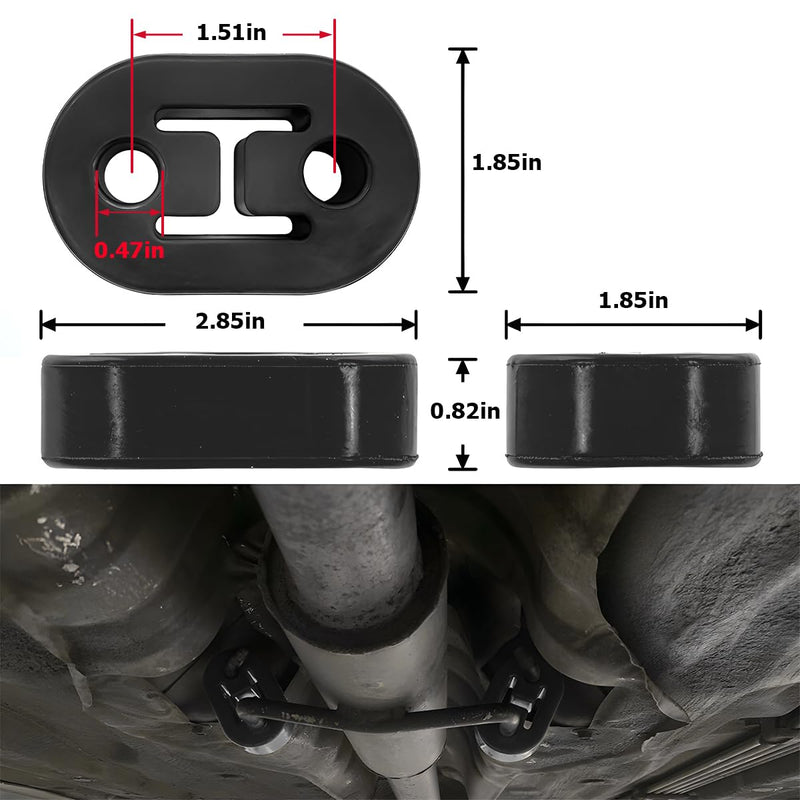 Car Exhaust Hanger, 4PCS Rubber Insulator Bushing Mount, 2 Holes 0.47 Inch (12mm), Auto Muffler Shock Absorbent Bracket Mount, High-Density Tailpipe Damping Hanger, Universal Fit (Black) Black