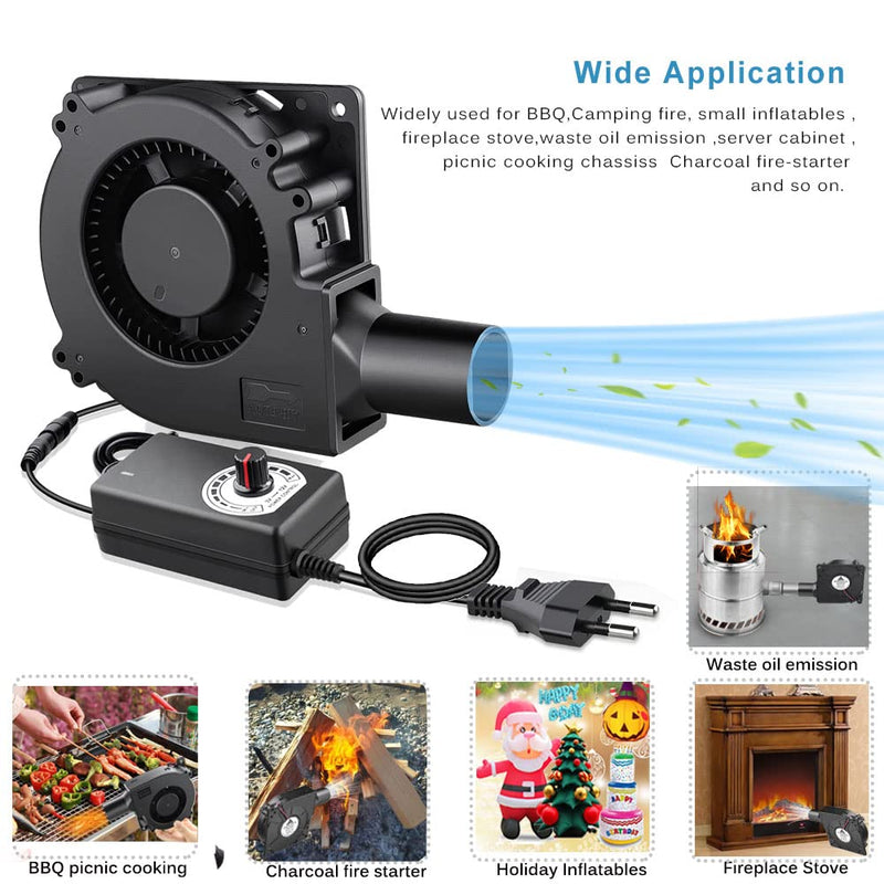 120 mm Radial Fan 12 V Adjustable Cooling Fan AC Powered 230 V Blower Fan for Ventilation Fan Change BBQ Inflatable Fireplace Compatible with Desktop 120 x 32 mm (with Pipe)